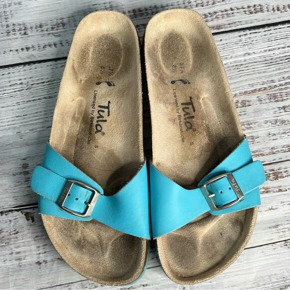 Birkenstock 37.5 Tula Blue Single Strap Slide Sandals Size 6.5 - Picture 5 of 10
